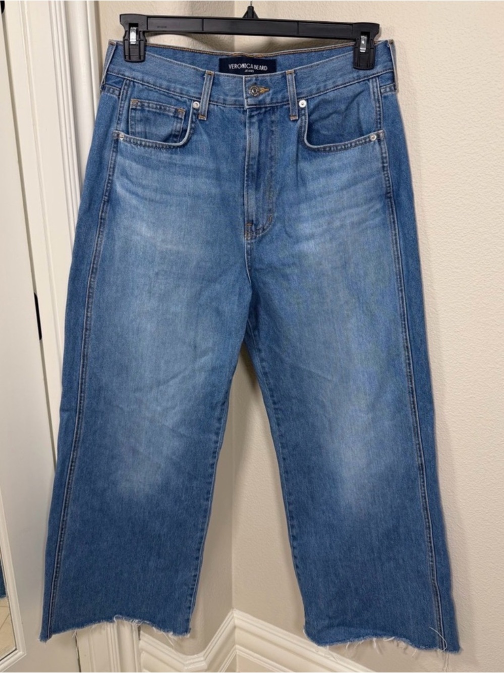 Veronica Beard Taylor Raw Hem High Waist Wide Leg Jean Medium Wash Denim Size 30 - Picture 2 of 11